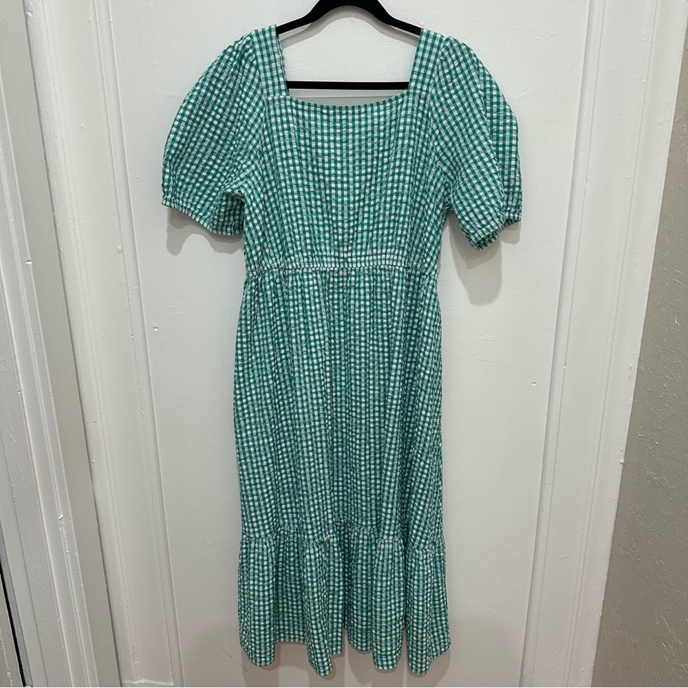 Tu Women's Green and White Gingham Puff Sleeve Maxi Dress Size 22